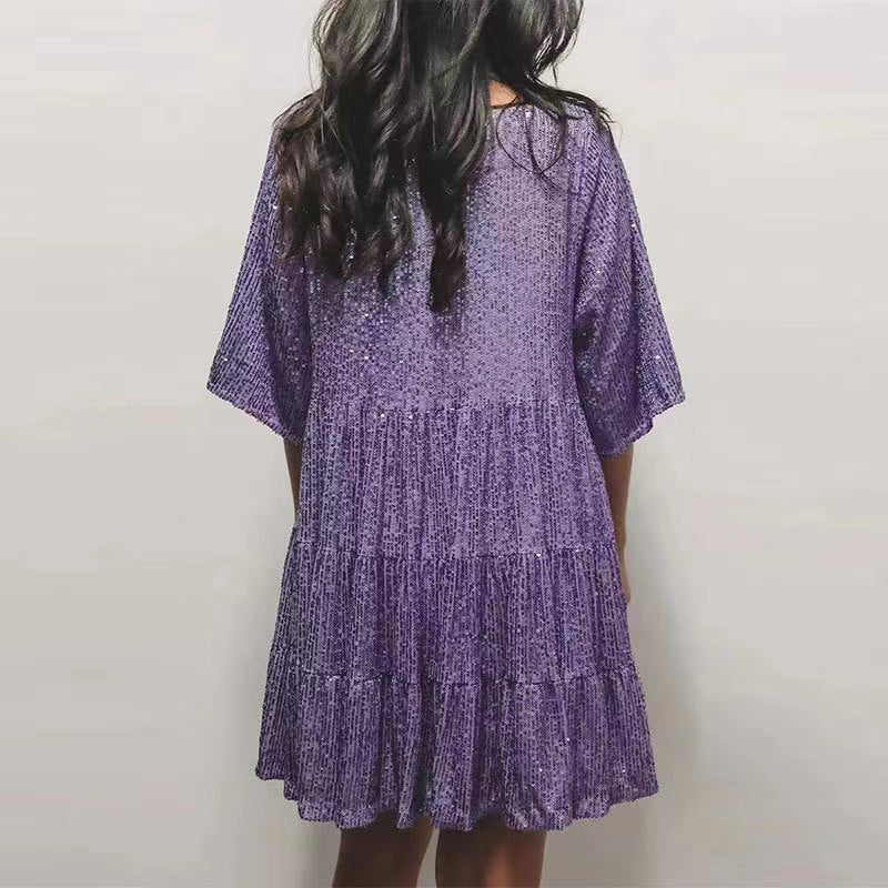 Women Sequined Loose Mini Dress Ivyshape