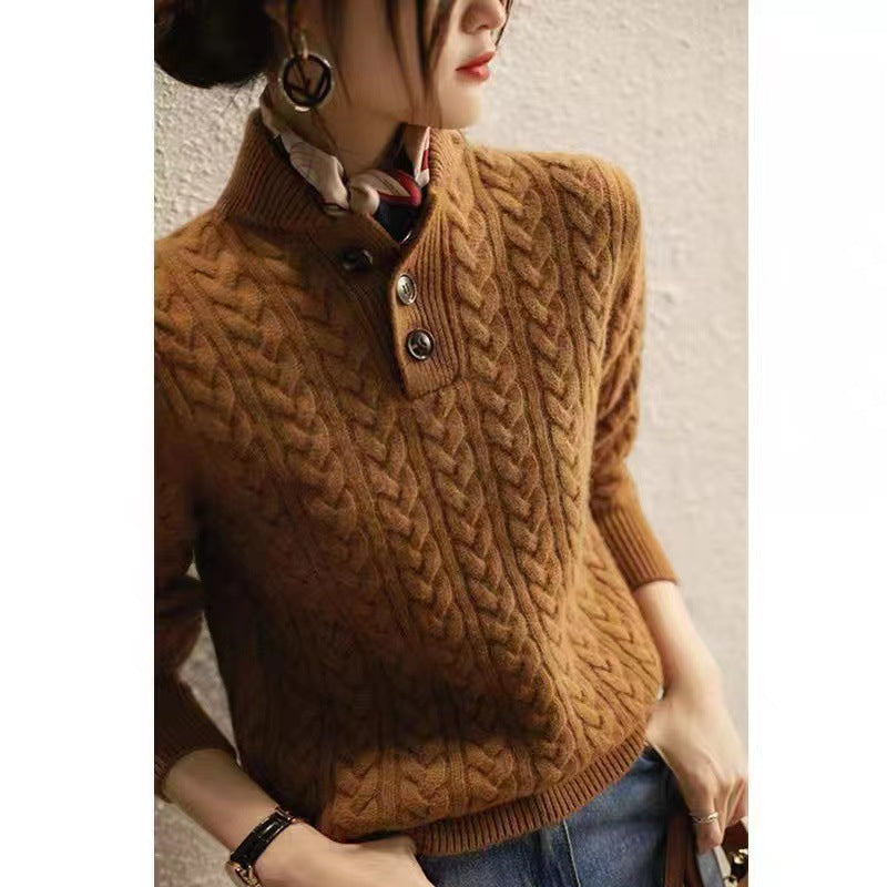 Ivyshape | Solid Color Cable Knitted Sweater