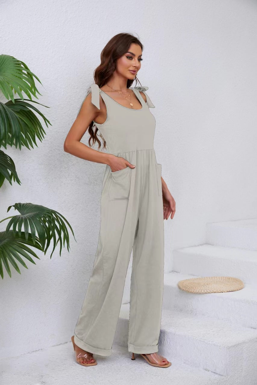 Ladies Elegant Jumpsuit with Adjustable Straps and Wide Leg Ivyshape