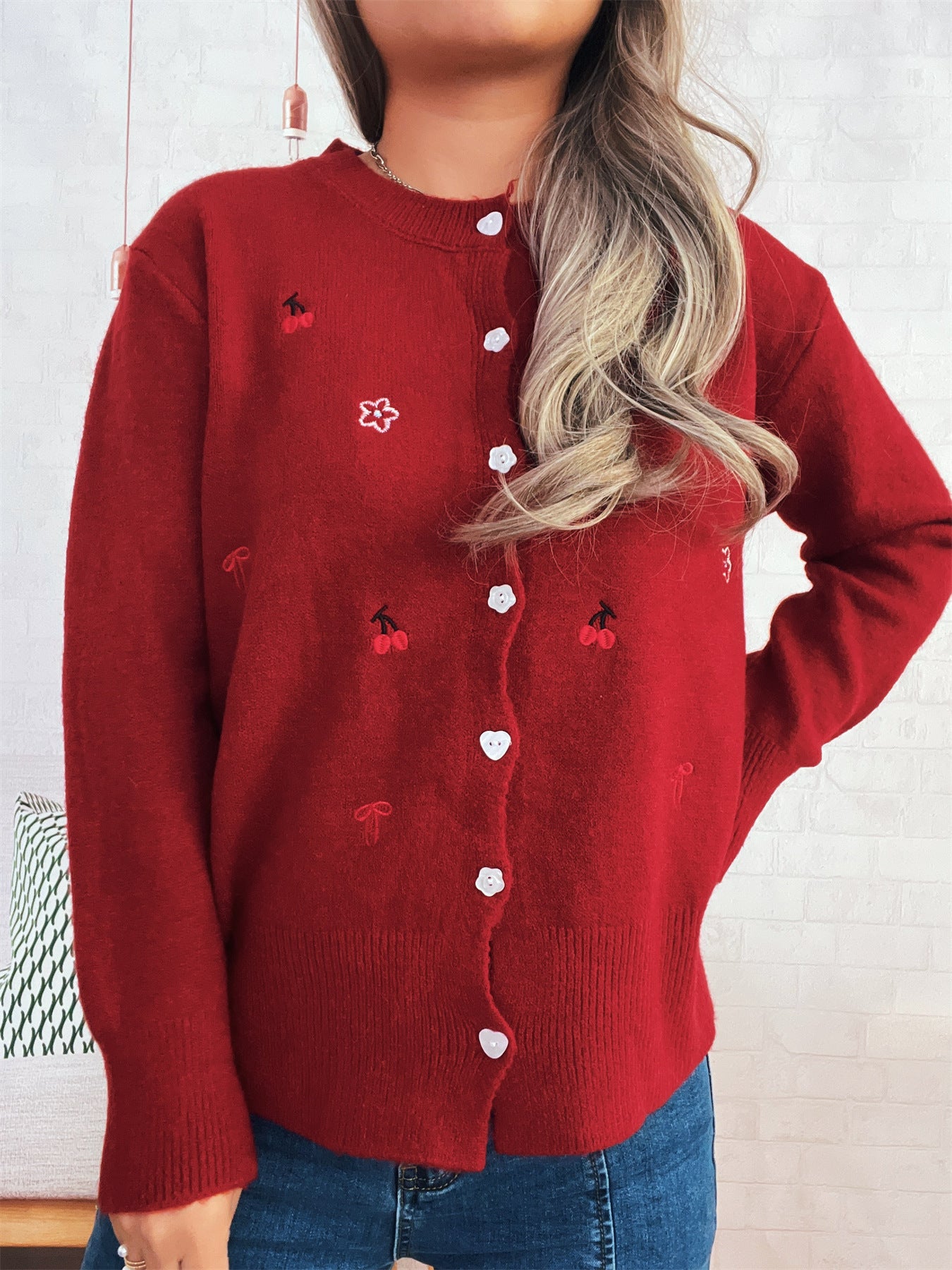 Women's cardigan with loving flower and cherry design Ivyshape