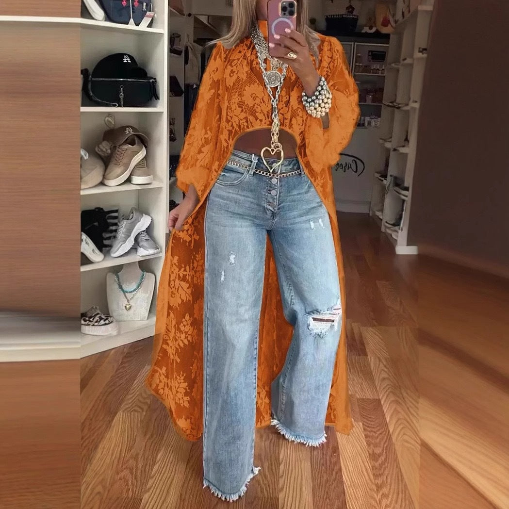 Ladies Long Flower Dress with Transparent Fabric and Elegant Design Ivyshape