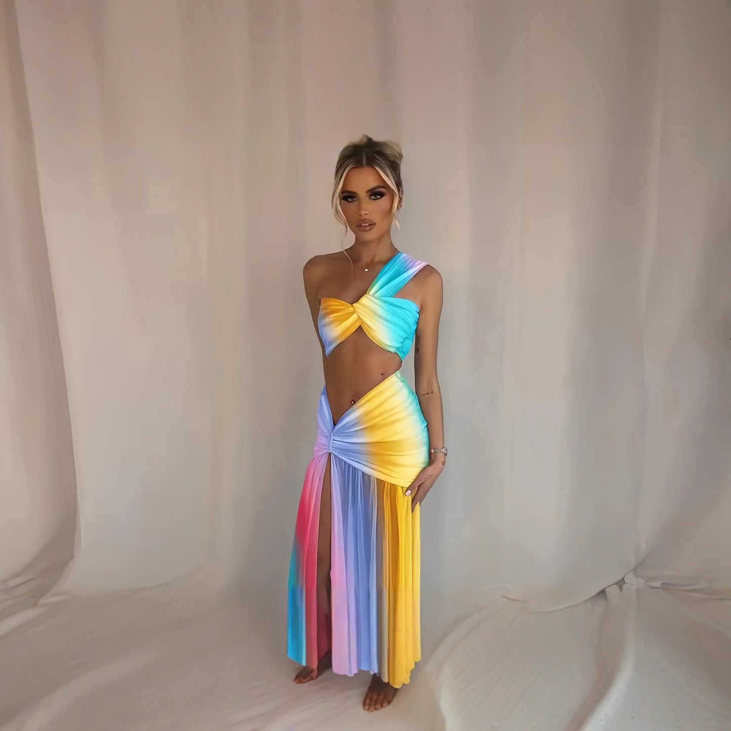 Women Exquisite Wrap Dress with Asymmetrical Cut and Deep Slit Ivyshape