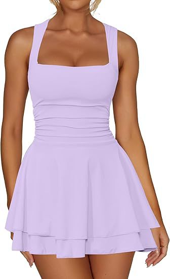 Women's skater dress with gathering and wide straps Ivyshape