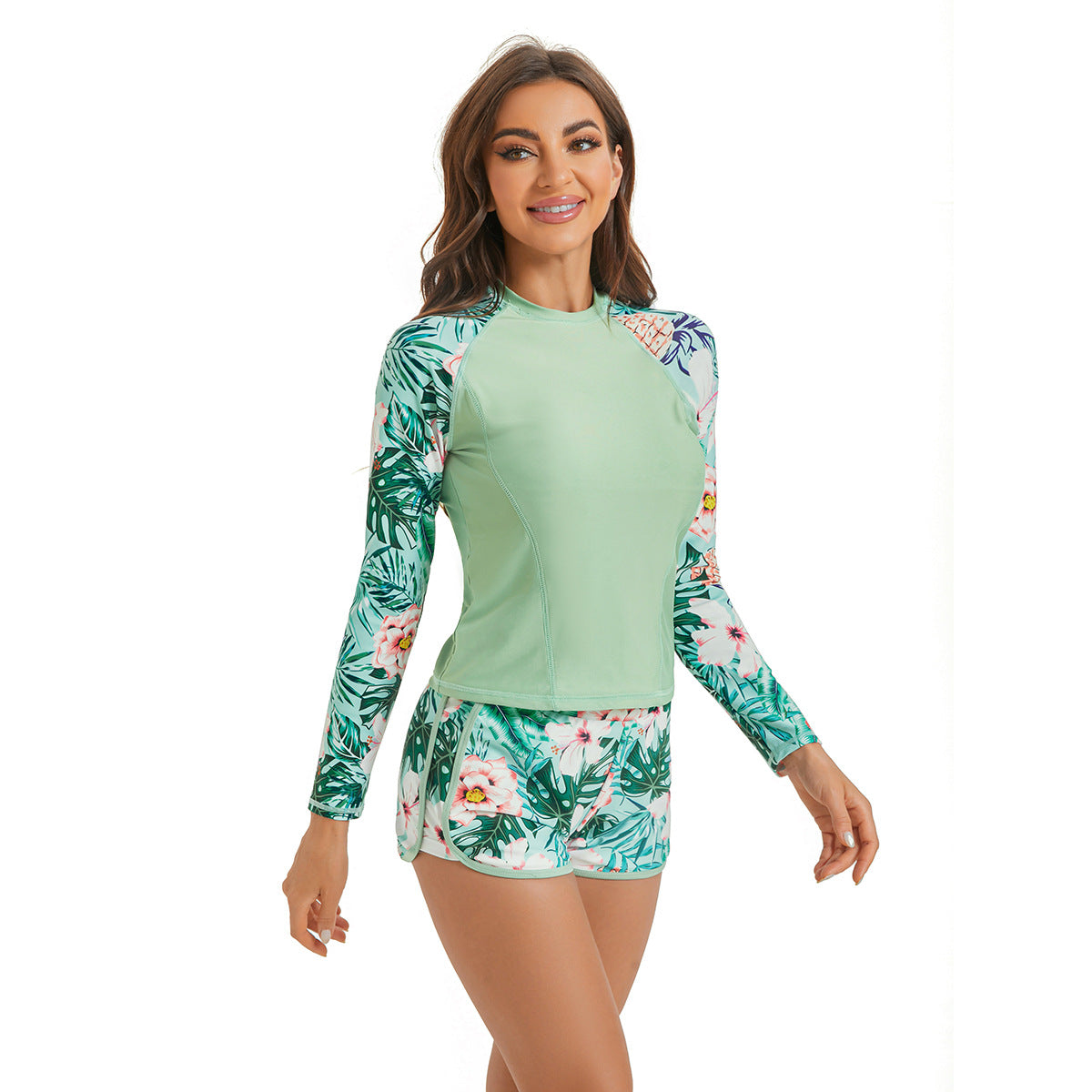 Women's sports swimwear with UV protection and floral pattern Ivyshape
