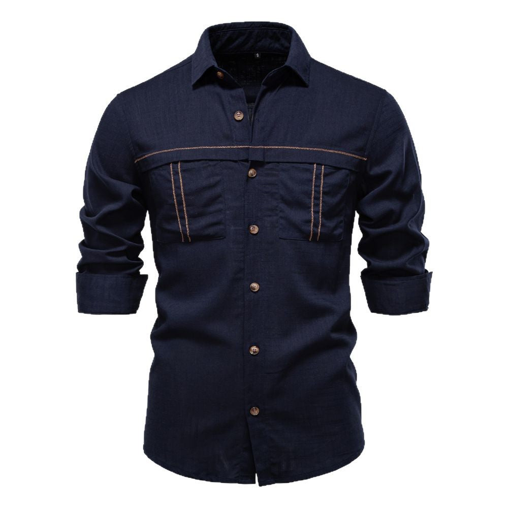Men's denim shirt with double chest pockets and contrast stitching Ivyshape