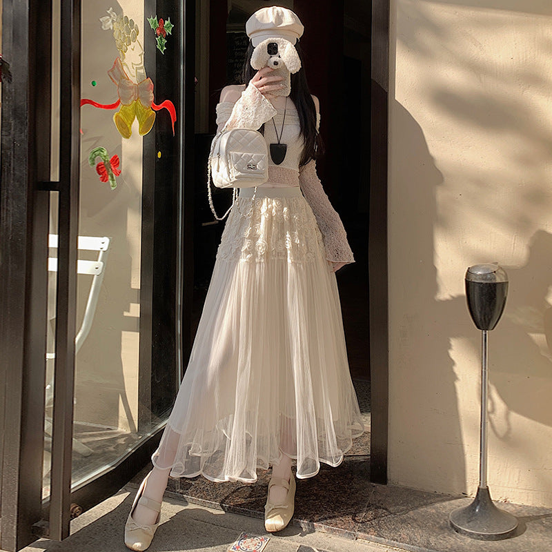 Women Elegant Tulle Skirt with Floral Detail Ivyshape