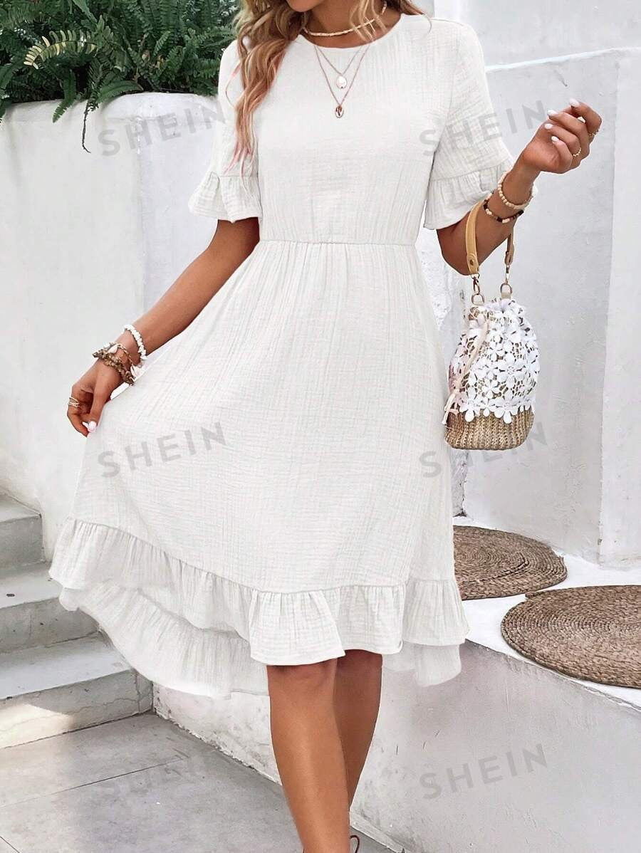 IvyShape | Relaxed Ruffle Short Sleeve Fashion Dress