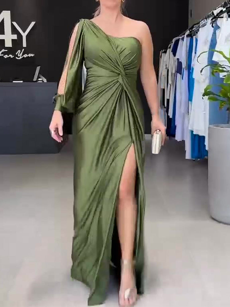 Women's Maxi Dress with Asymmetric Design and Side Slit Ivyshape