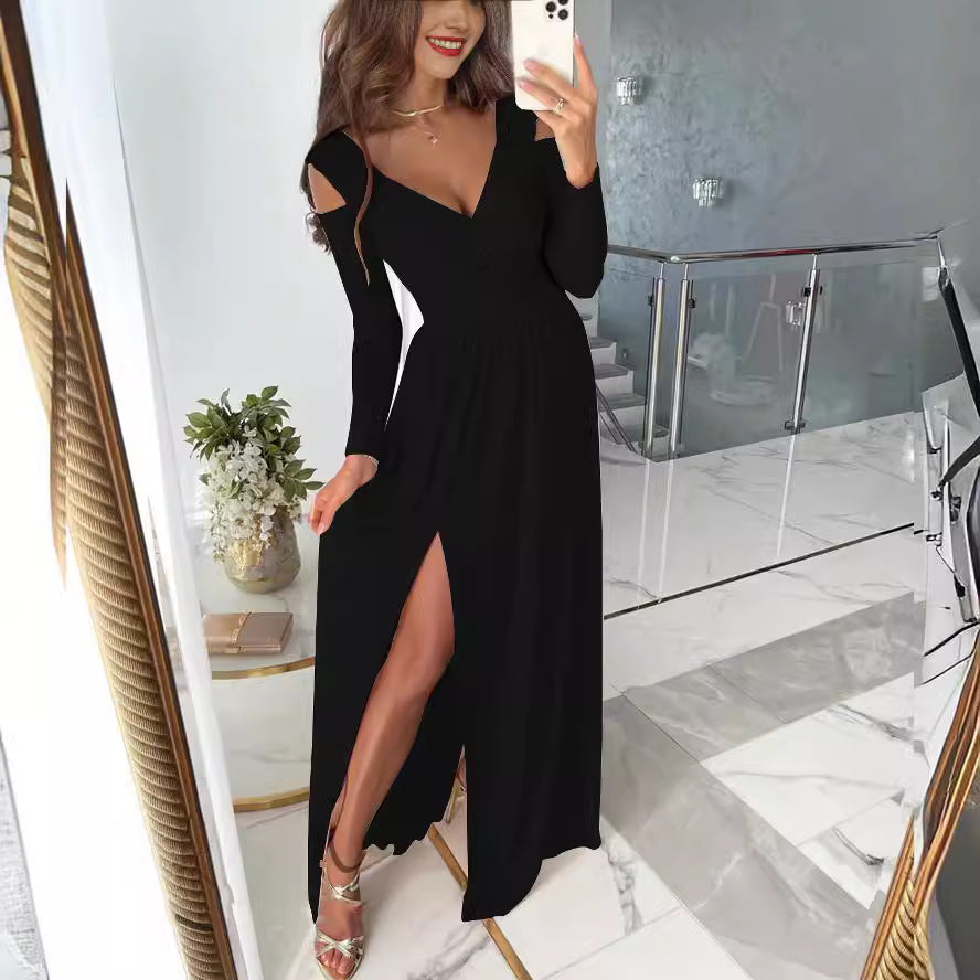 Ladies elegant and figure-flattering dress with long sleeves and side slit Ivyshape