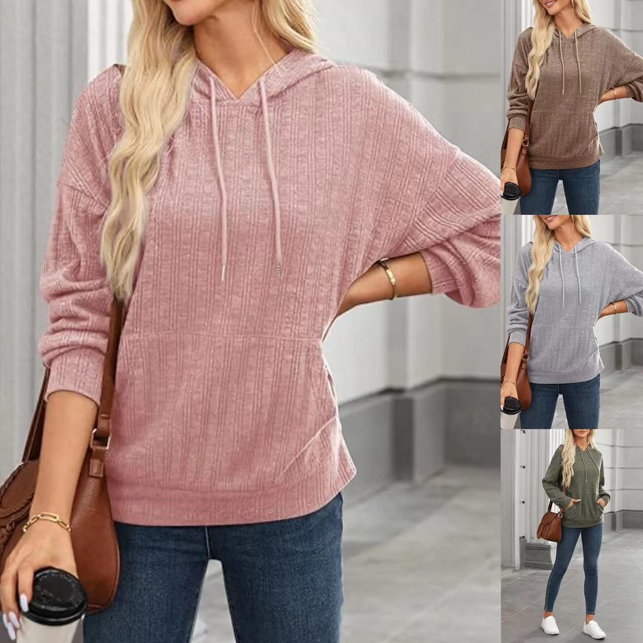 Women's Oversized Hooded Sweatshirt with Textured Design Ivyshape