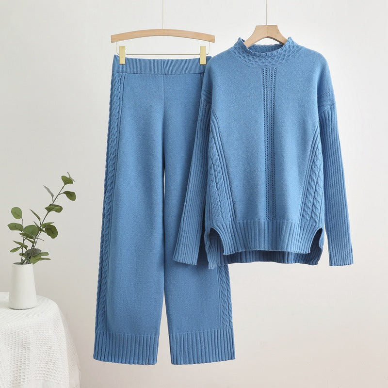 IvyShape | Split long high-waisted wide-leg pants knit set