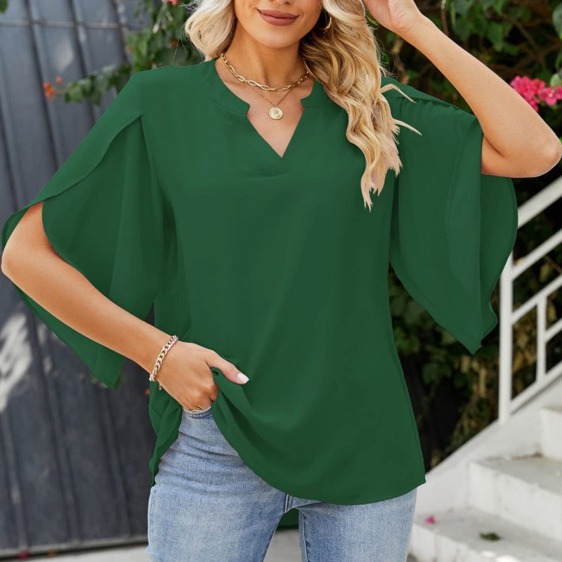 Women's airy blouse with V-neck and wide-cut sleeves Ivyshape