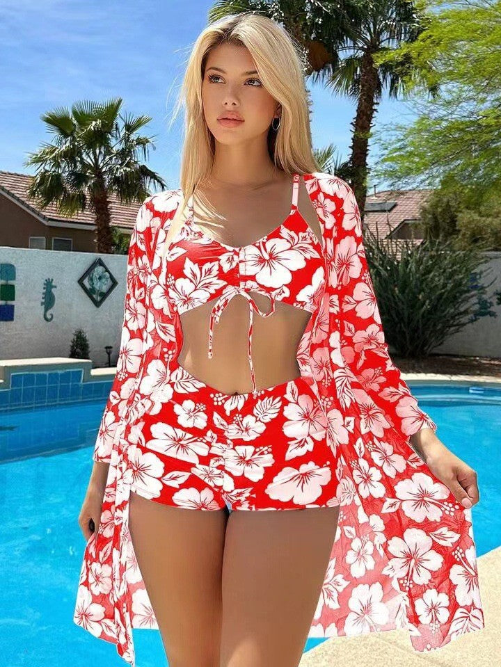 Women's bikini set with floral patterns and shimmering cover-up Ivyshape