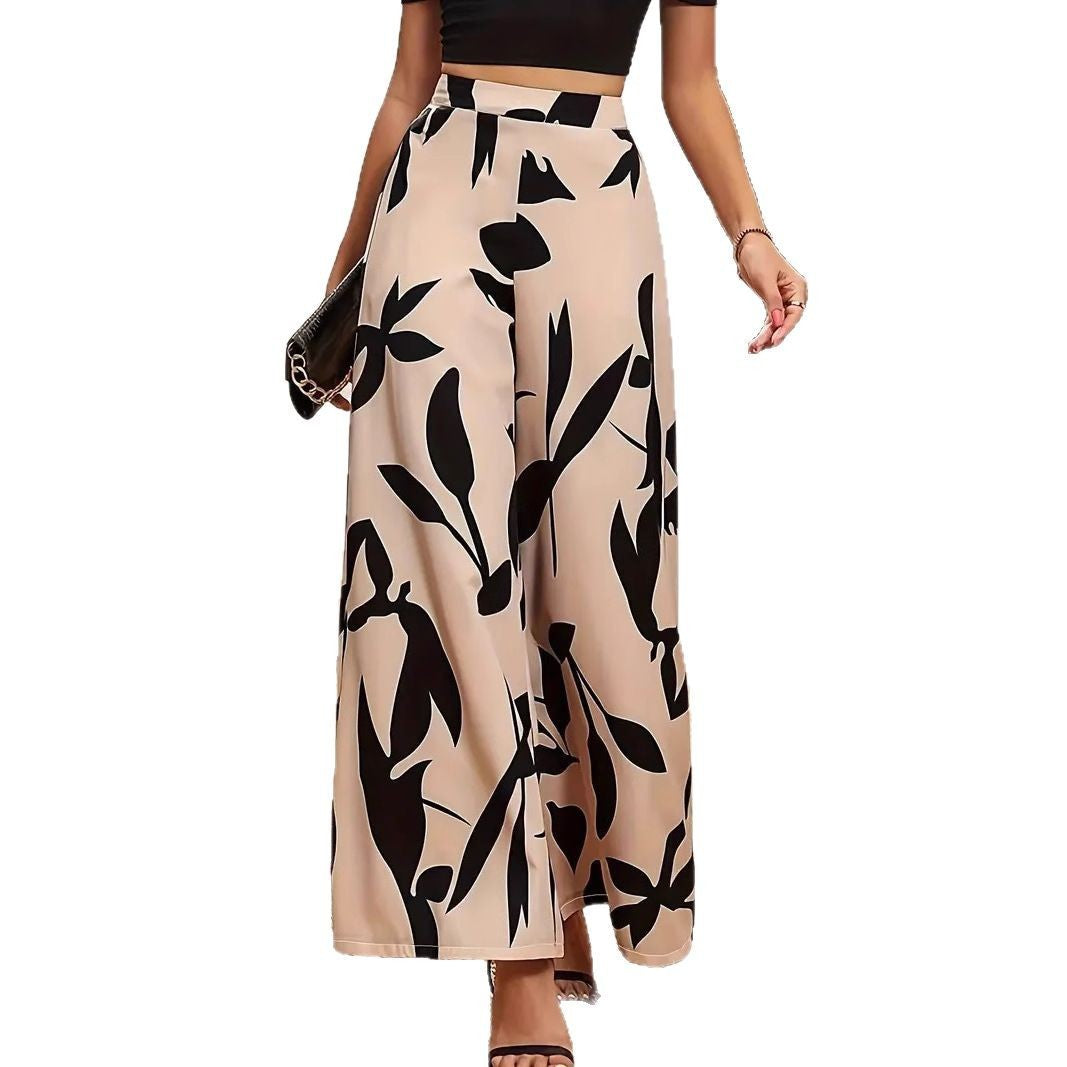 Women Wide Cut Palazzo Pants with Floral Pattern and Elegant Waistband Ivyshape