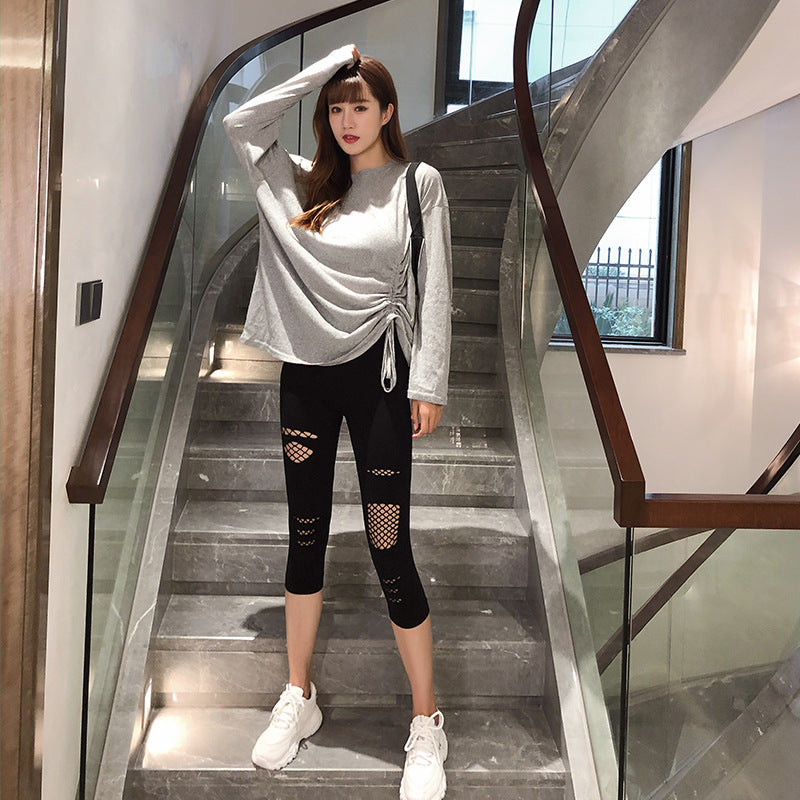Women's Fashion Leggings with Transparent Mesh Details and Bows Ivyshape