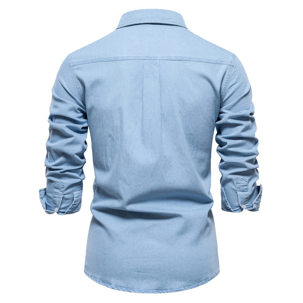Men's denim shirt with double chest pockets and classic collar Ivyshape