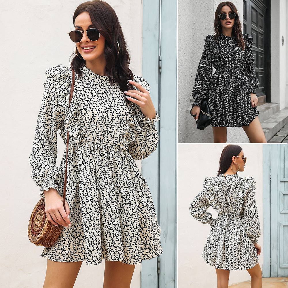 Women's mini dress with ruffle details and elastic waist drawstring Ivyshape