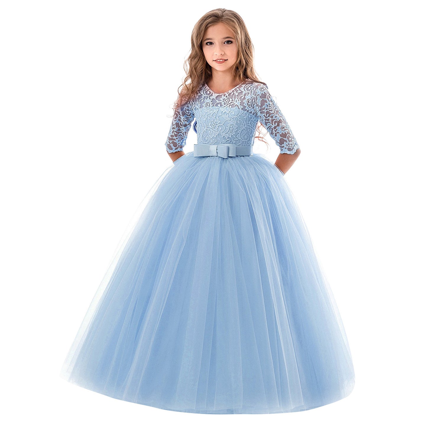 Girls festive dress with lace top and voluminous tulle skirt Ivyshape
