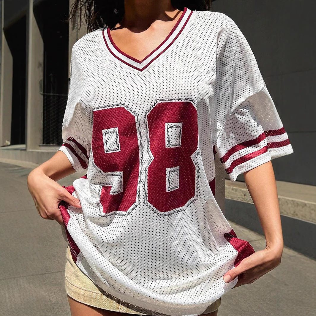Women’s sporty football jersey with airy mesh structure and V-neck Ivyshape