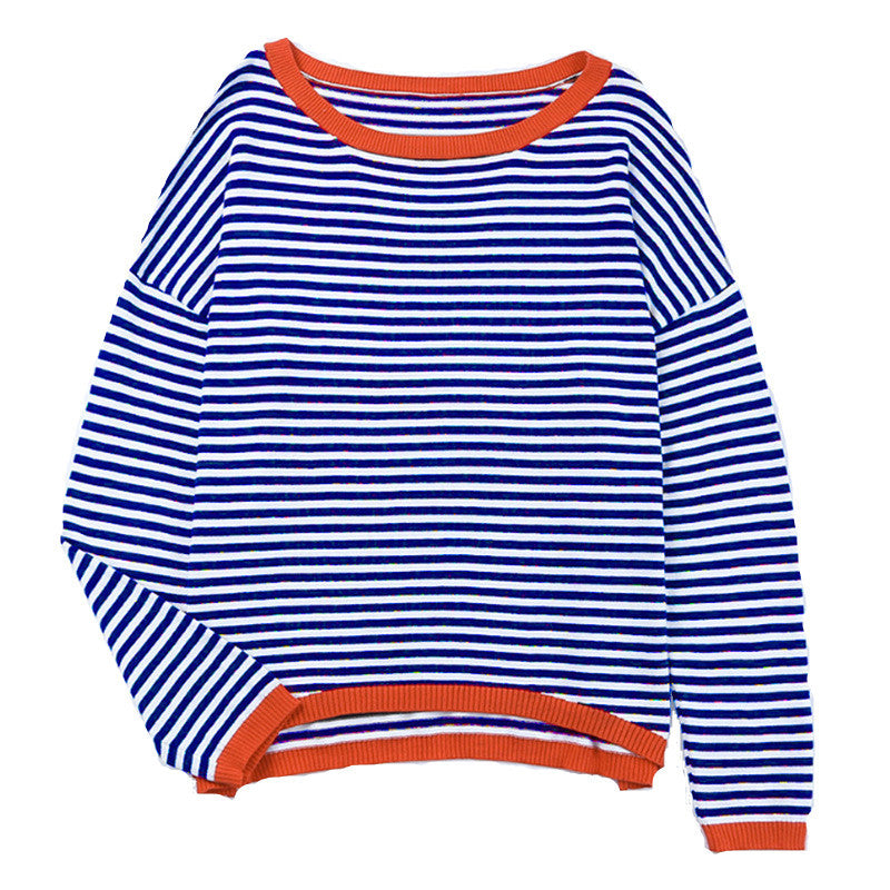 IvyShape | Trendy Striped Color-Blocking Dropped Shoulder Top