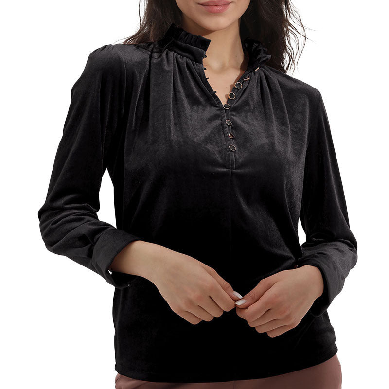 Women Elegant top with ruffle details and button closure Ivyshape