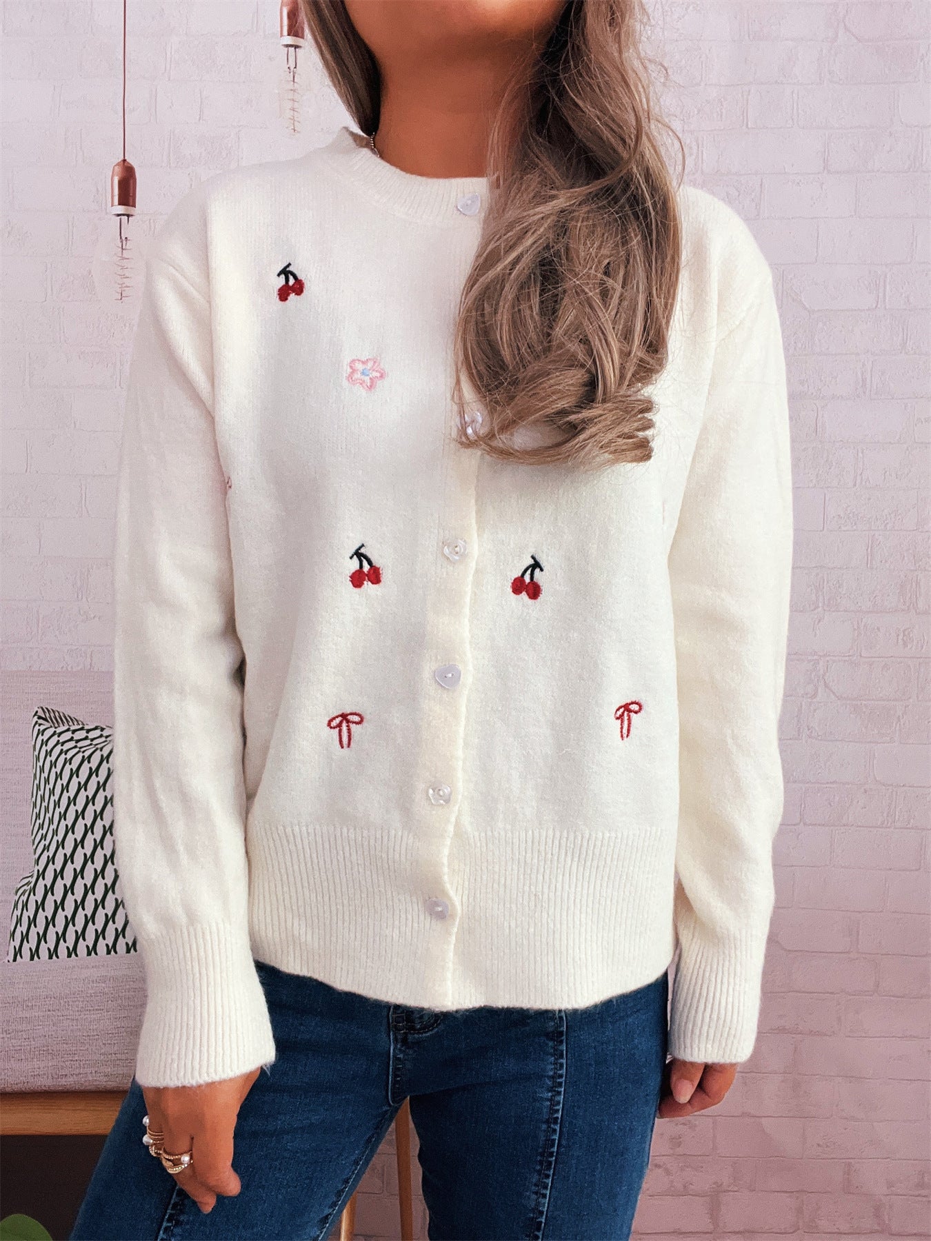 Women's cardigan with loving flower and cherry design Ivyshape