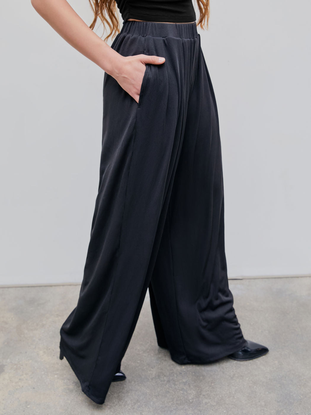 Ivyshape | Elastic Waist Wide-Leg Casual Pants