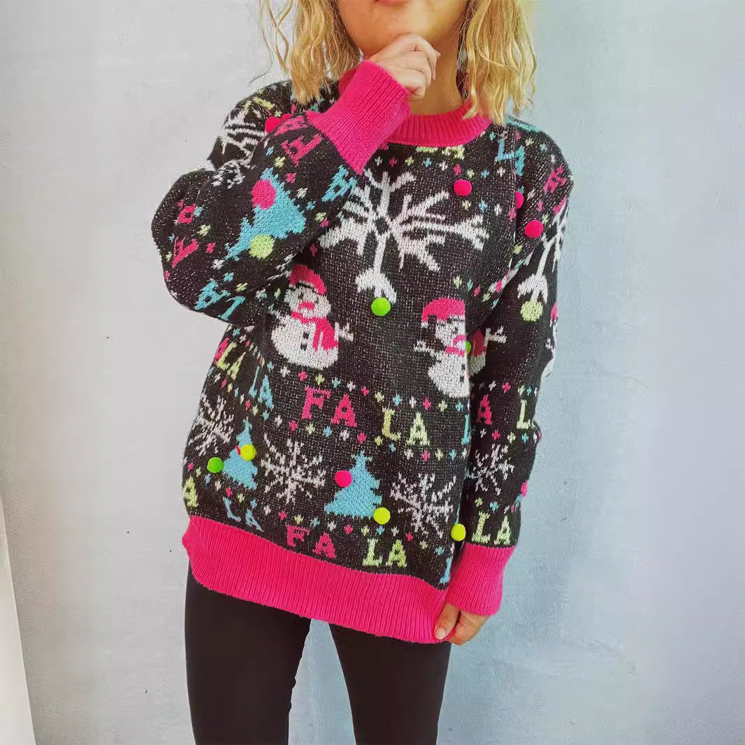 Women festive sweater with colorful 3D appliqués and thematic design Ivyshape