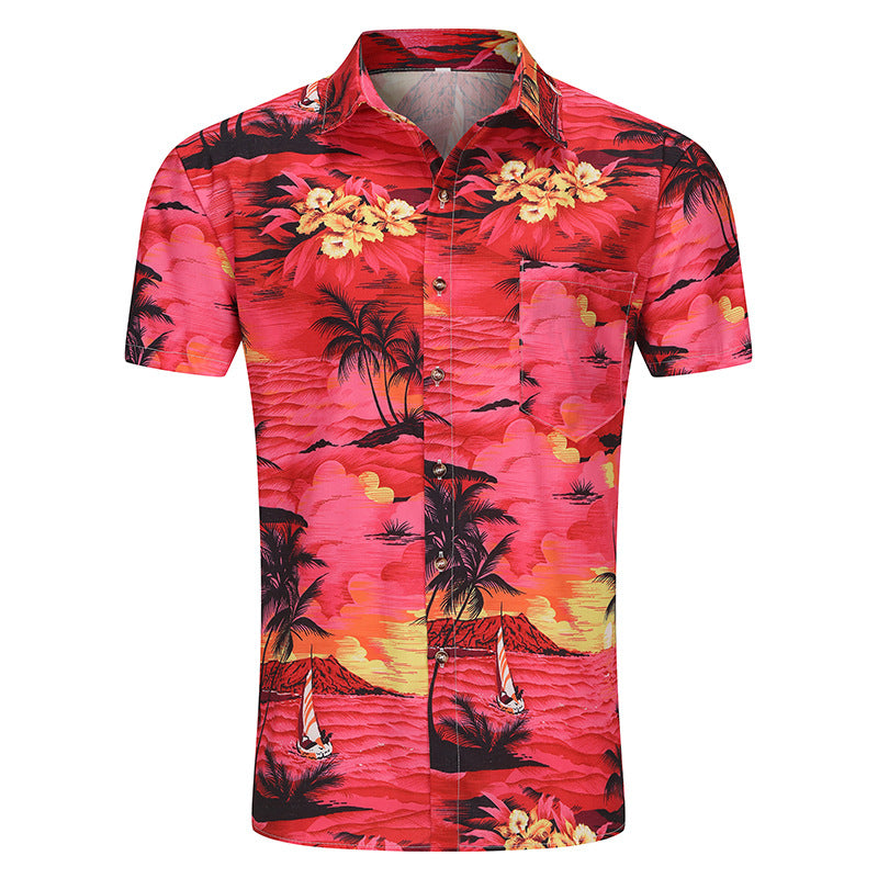 Men's Short Sleeve Shirt with Tropical Pattern and High-Quality Fabric Ivyshape