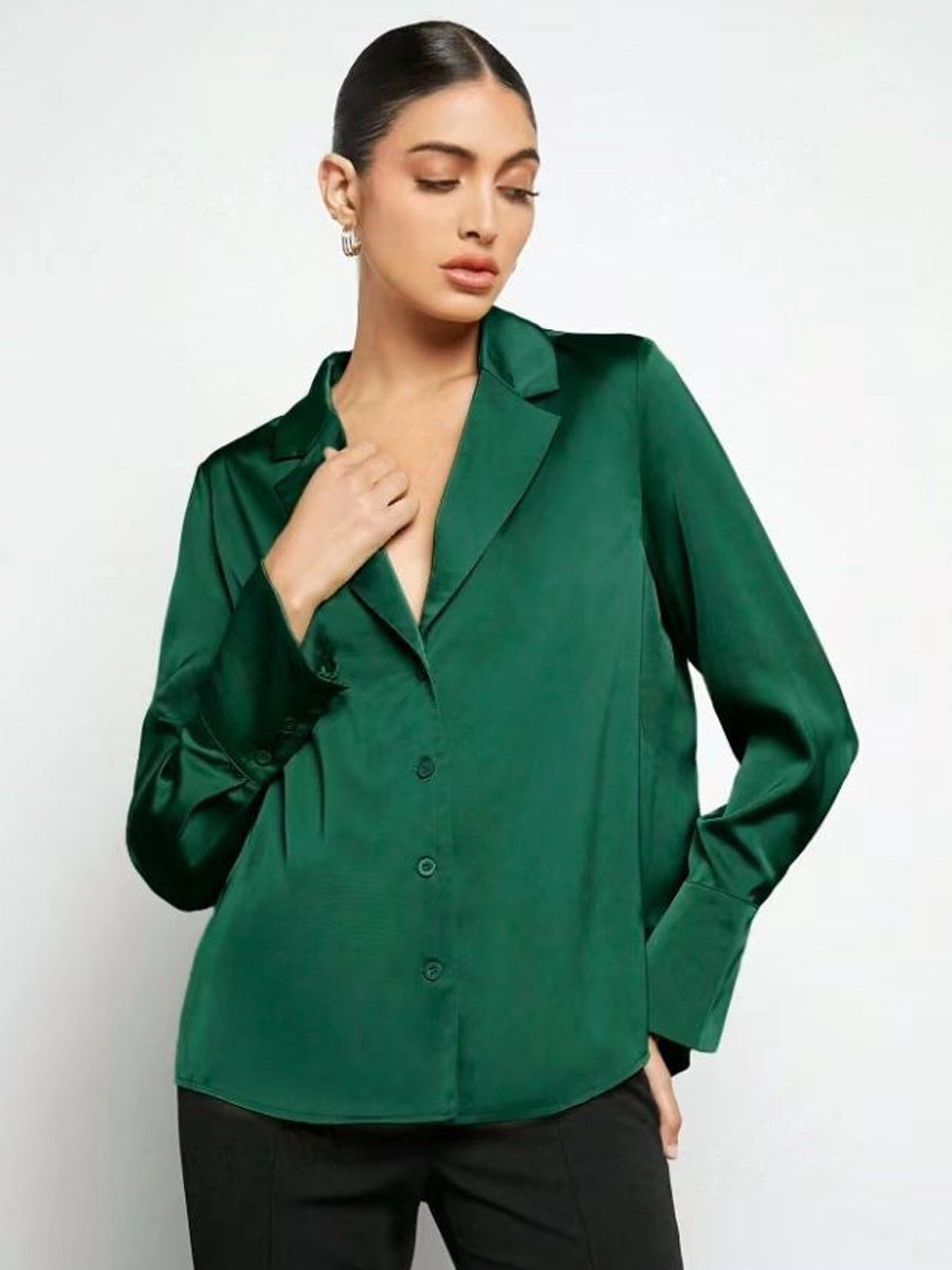 IvyShape | Minimalist Faux Silk Satin Long Sleeve Shirt