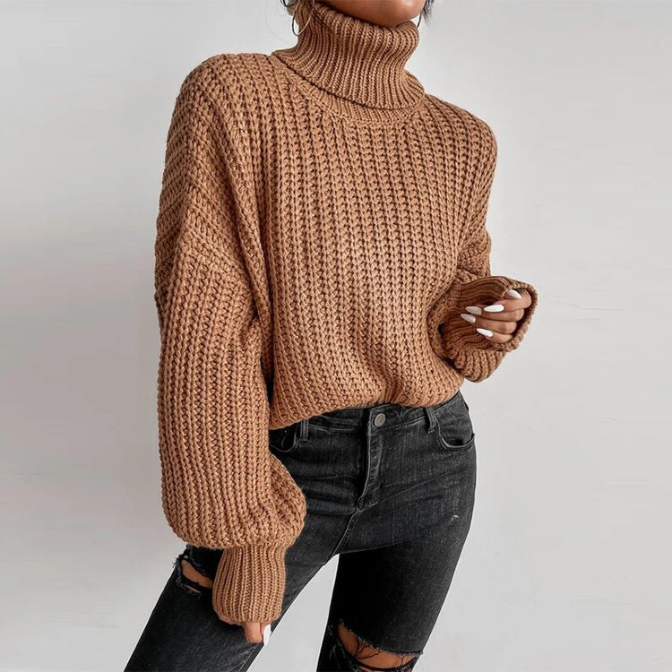 IvyShape | Chic Loose Shoulder Long Sleeve High Neck Pullover Sweater