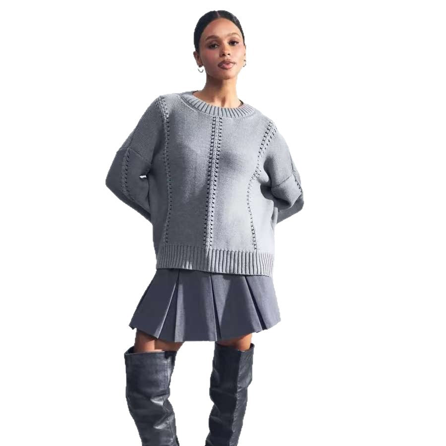 Women's oversized knitted sweater with airy texture and special details Ivyshape