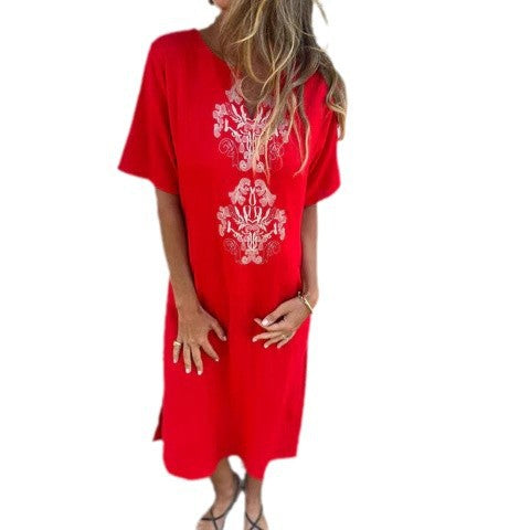 Ladies Bohemian Style Midi Dress with Embroidered Details Ivyshape