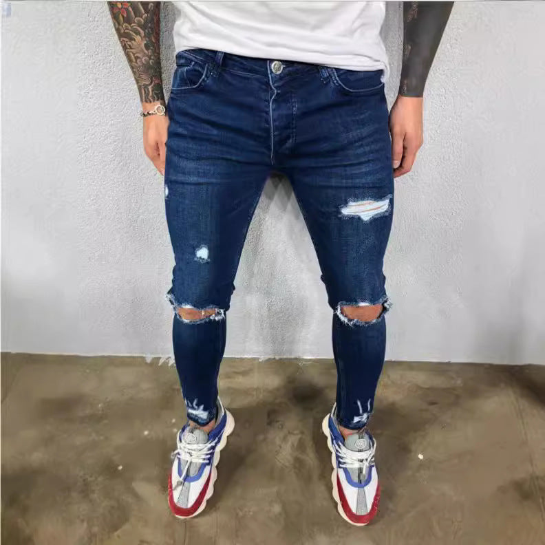 Men's Slim Fit Jeans with Fashionable Rips Ivyshape