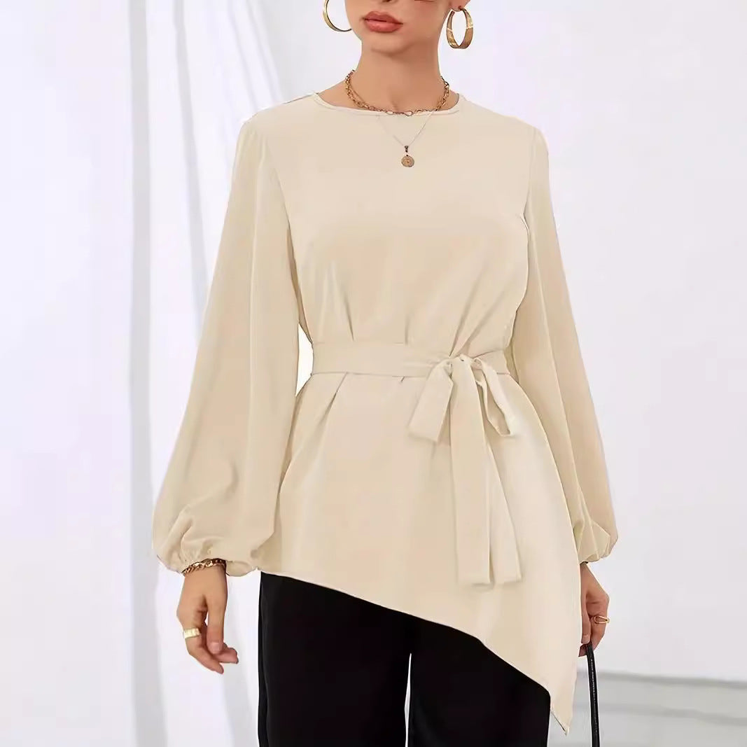 Women Elegant Wrap Blouse with Long Sleeves Ivyshape