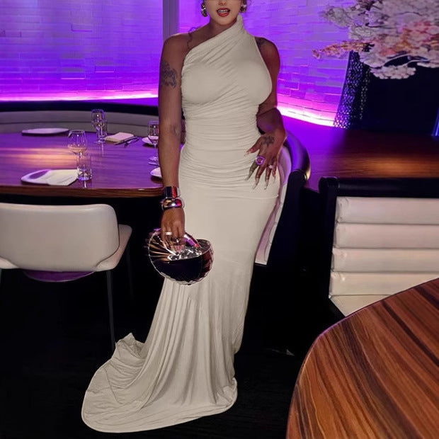 Women Elegant Wrap Maxi Dress with Asymmetric Neckline and Luxurious Cut Ivyshape