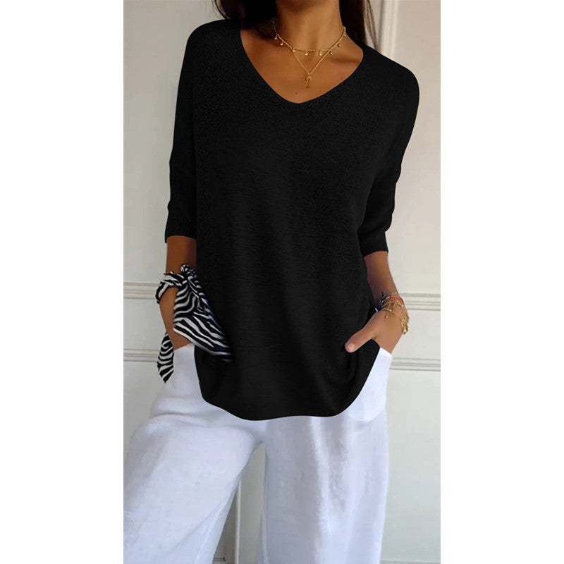 IvyShape | Relaxed V-Neck Casual Versatile Pullover Sweater