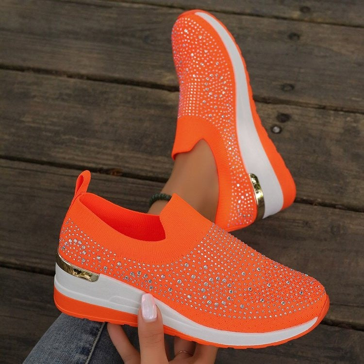 Women Elegant Slip-On Sneakers with rhinestone-embellished details and non-slip sole Ivyshape