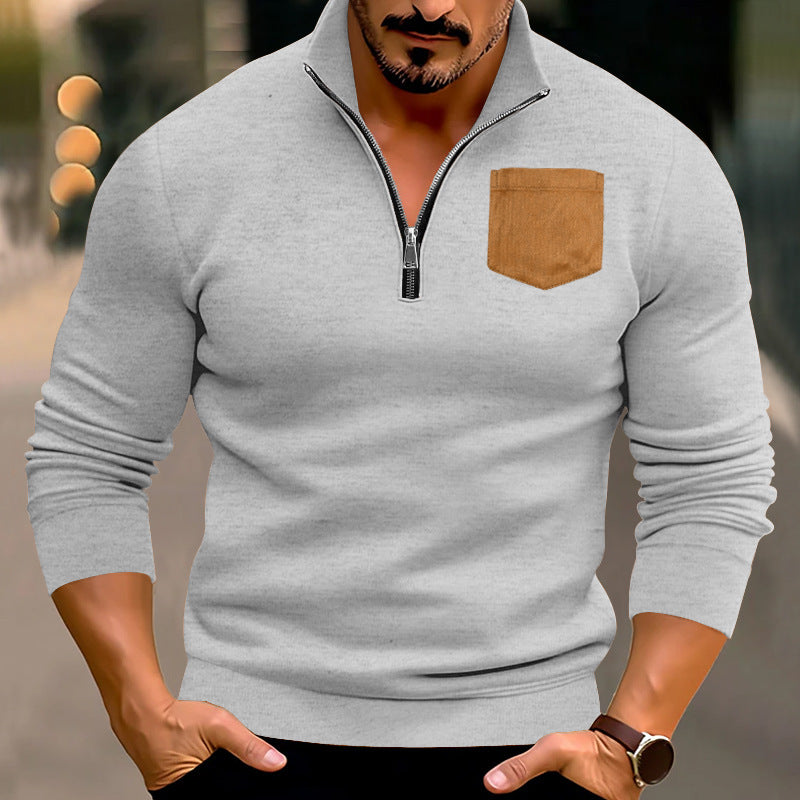 Men's sporty pullover with half zip and contrasting chest pocket Ivyshape