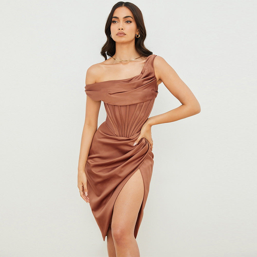 Women Elegant Wrap Dress with Asymmetrical Hem and Sexual Silhouette Ivyshape