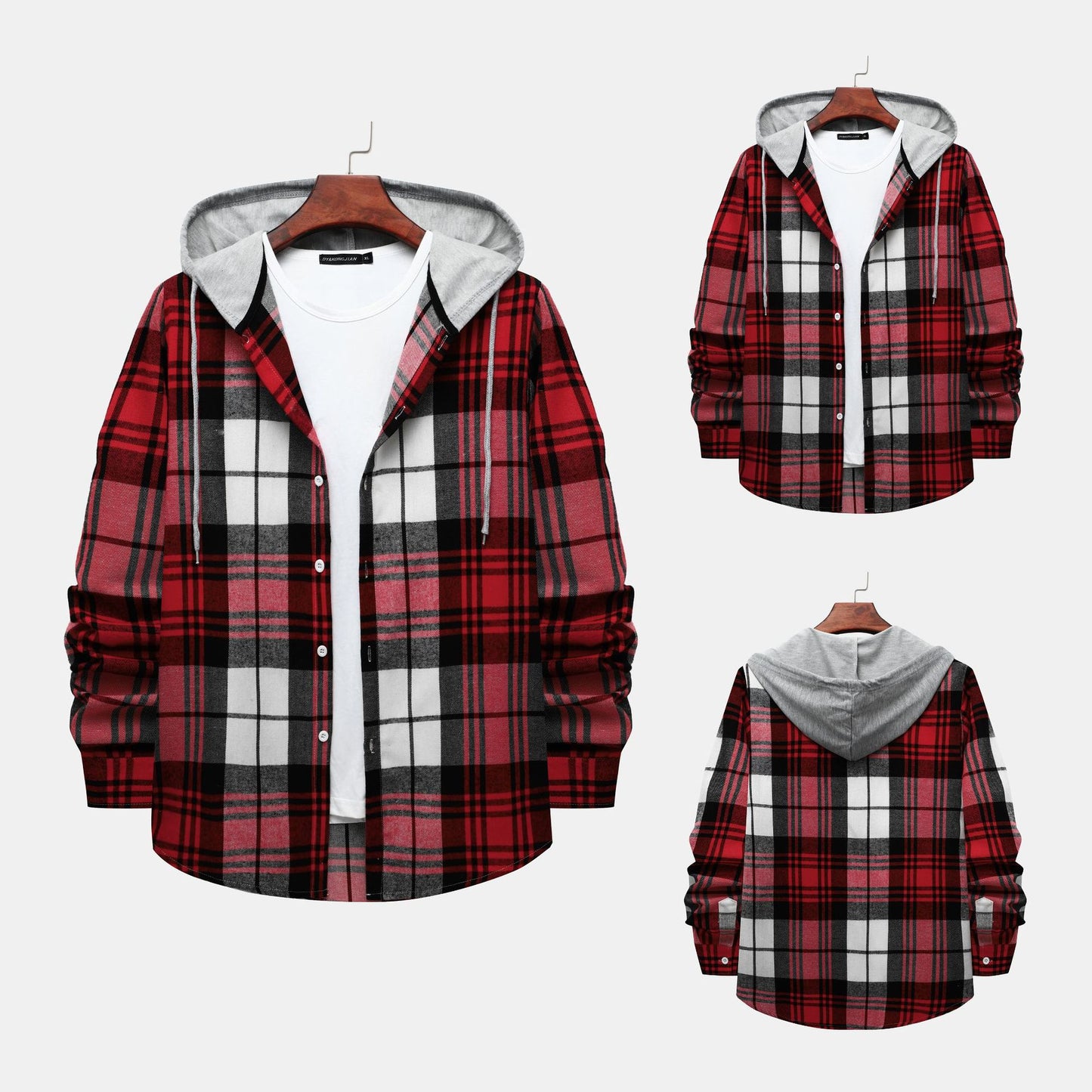 Men's check shirt jacket with integrated hood and stylish design Ivyshape