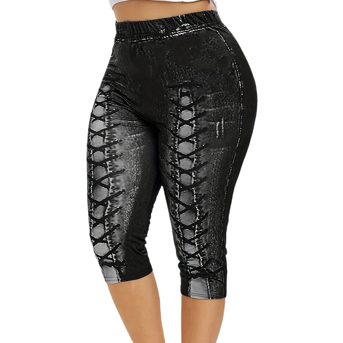 Women Figure-Hugging 3/4 Leggings with Lace-Up Details Ivyshape