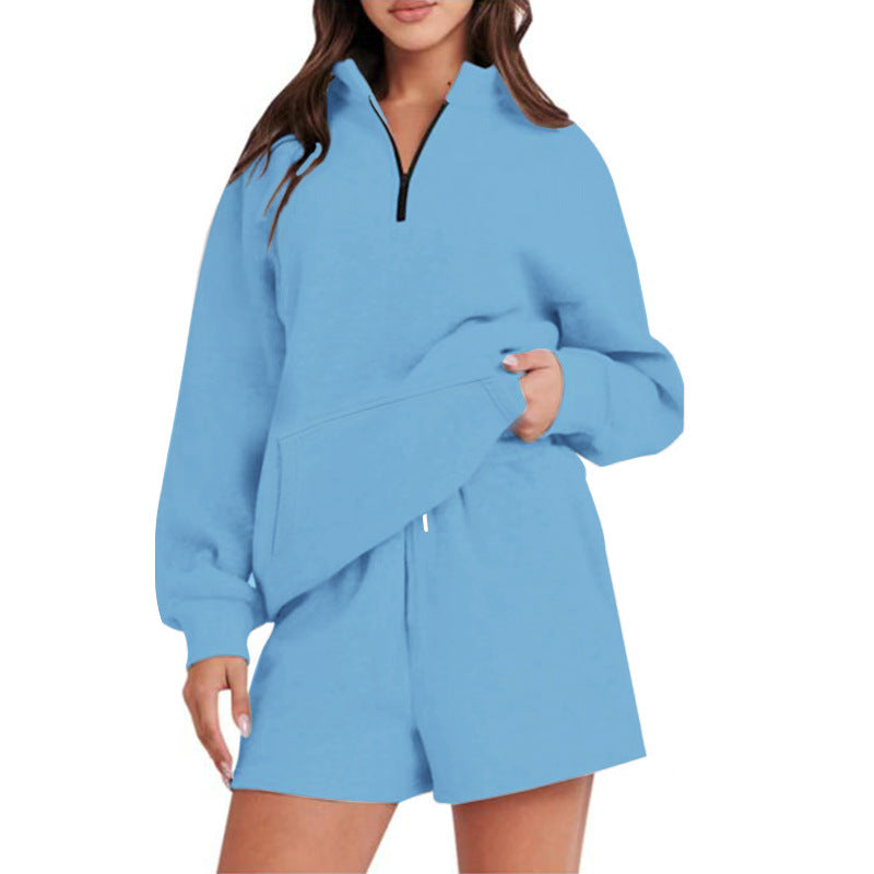 Women's Leisure Loungewear Set with Half Zip and Practical Pockets Ivyshape