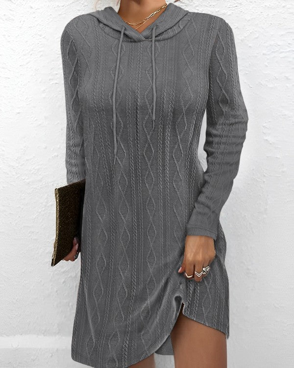 Women’s hoodie dress with textured knitted pattern and practical side pockets Ivyshape