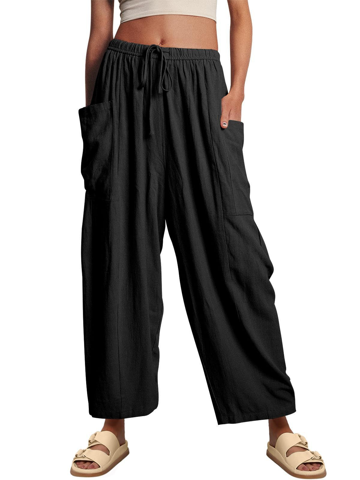 Ladies casual chino pants with high waistband and practical side pockets Ivyshape