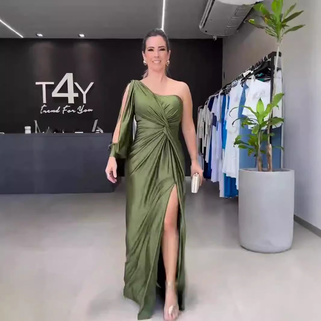 Women's Maxi Dress with Asymmetric Design and Side Slit Ivyshape