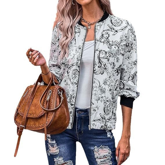 IvyShape | Slim Fit Long Sleeve Printed Short Jacket Outerwear