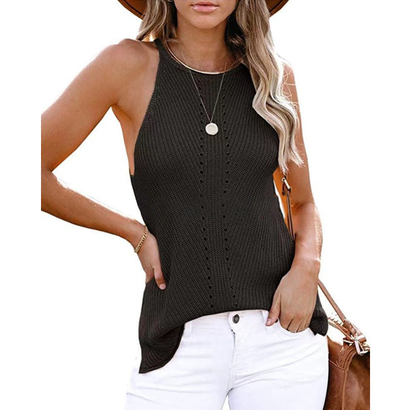 Women Ribbed Knit Halter Top Ivyshape