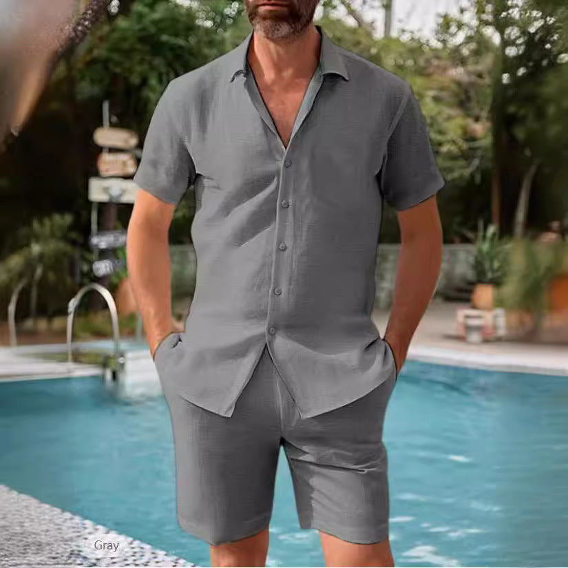 Men's Airy Short Sleeve Shirt and Shorts Set Ivyshape