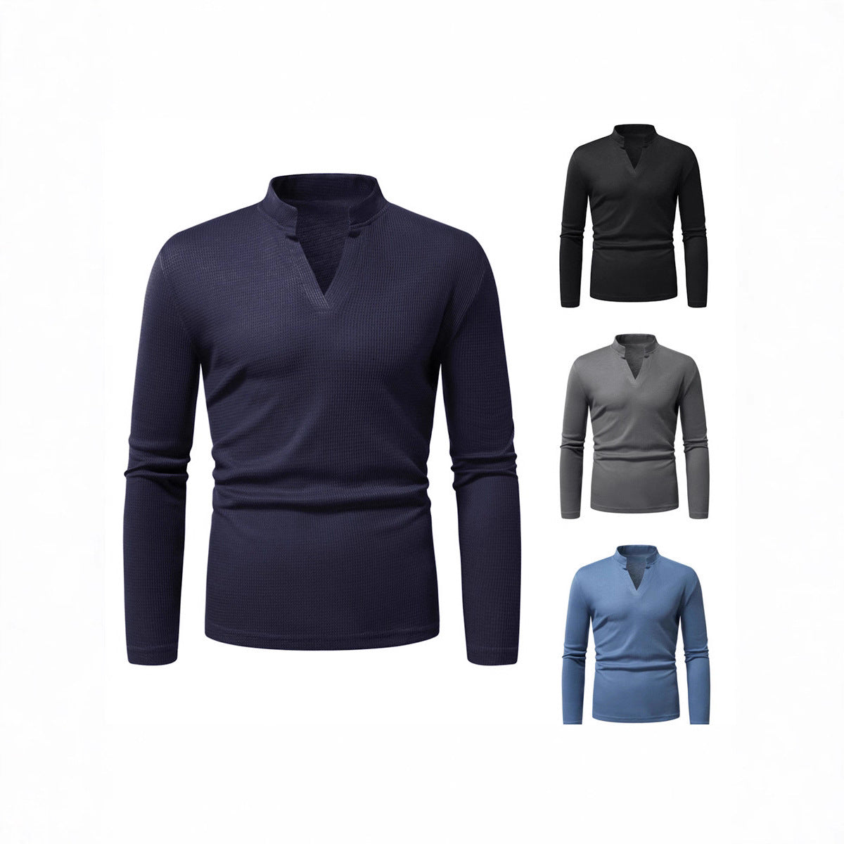 Men's long sleeve shirt with modern stand-up collar and textured surface Ivyshape